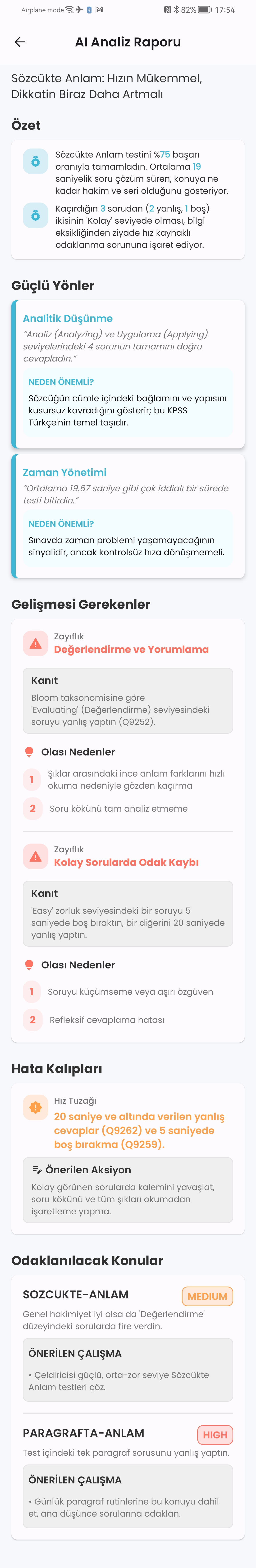 Yapay zeka analiz sayfası
