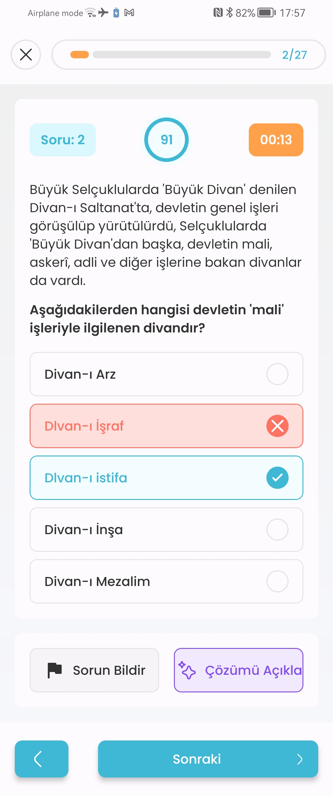 Test çözüm ekranı